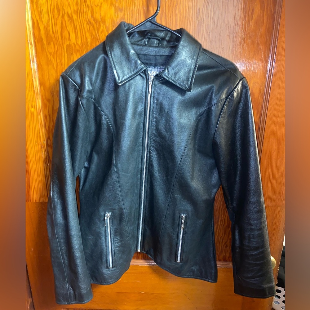 Wilson’s Leather black zip-up leather jacket
